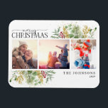 God jul Guld Winter Botanical Photo Holid Magnet<br><div class="desc">Tittar du ett unikt helgdag-kort som ska framträda i verkligen? Ta en titt på God jul Guld Winter Greenery Botanical Photo Helgdag Card Magnet! Det här vackra kortet innehåller tre av dina favoritfoton, omgivna av festive Red och grönt vintermotiv. Modern kalligrafi slutför utseendet, skapar det här helgdag som ska imponera....</div>