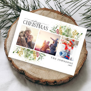 God jul Guld Winter Botanical Photo Holida Helg Vykort
