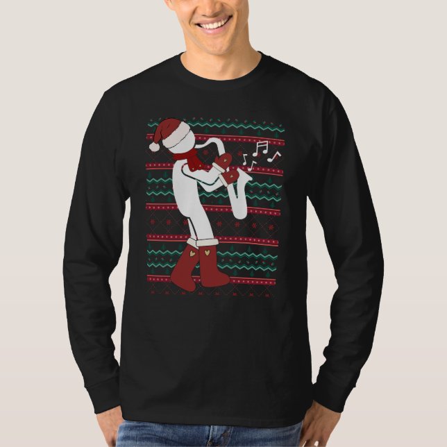God Jul, gullig Band Boy Saxophone Player T Shirt (Framsida)