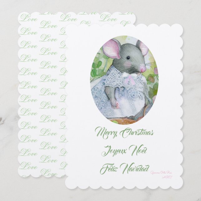 God jul gullmus inbjudningar (Fram/baksida)