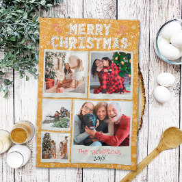 God jul Gult Doodles 5 Photo Family Gift Kökshandduk