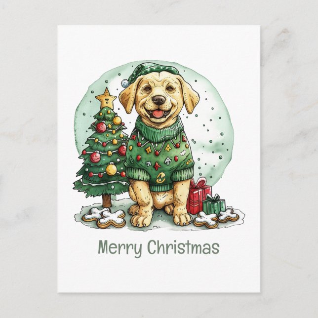 God jul Gult Labour Retriever Hund Helg Vykort (Framsida)