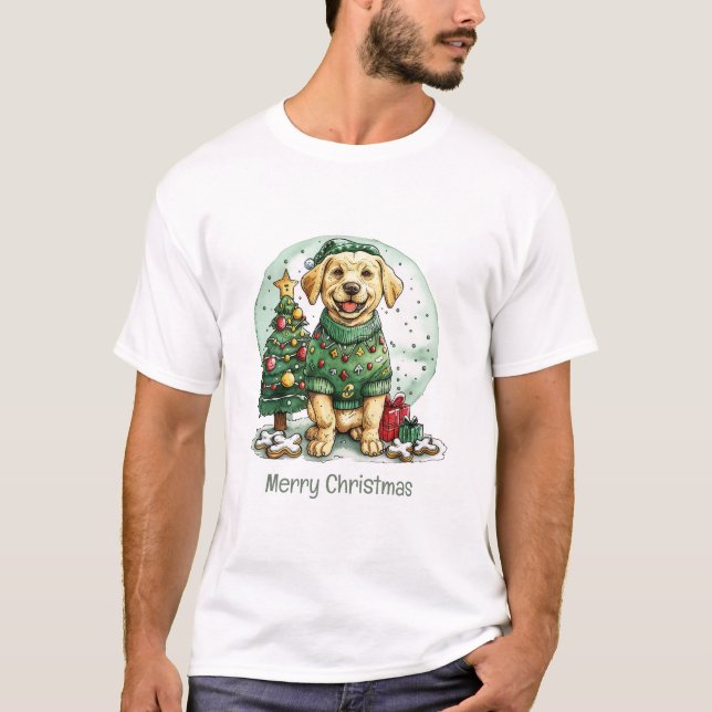 God jul Gult Labour Retriever Hund T Shirt (Framsida)