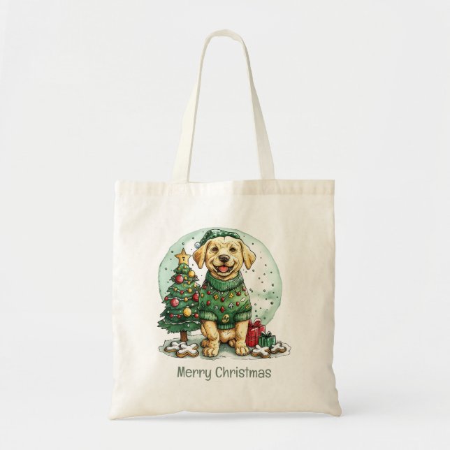 God jul Gult Labour Retriever Hund Tygkasse (Framsidan)