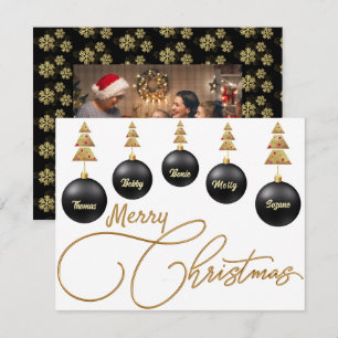 God jul! Gyllene träd foto på baksidan vit Julkort