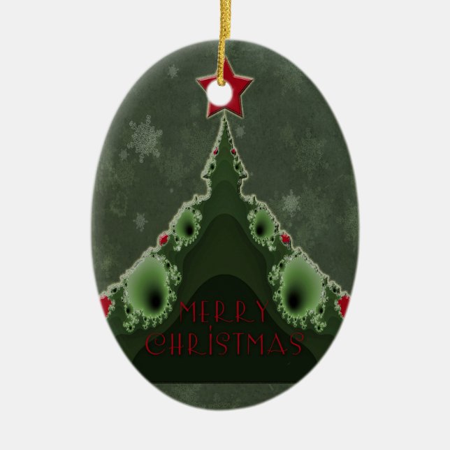 God jul Hälsning - Fractal Träd och Star Julgransprydnad Keramik (Framsidan)