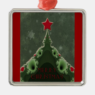 God jul Hälsning - Fractal Träd och Star Julgransprydnad Metall