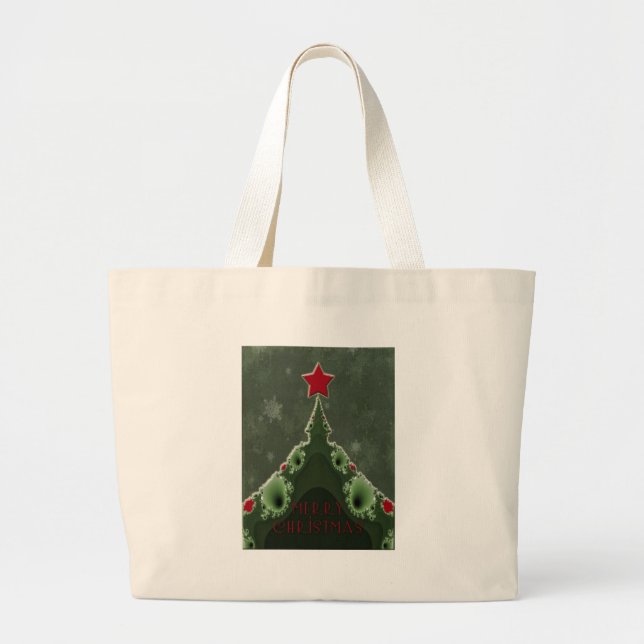 God jul Hälsning - Fractal Träd och Star Jumbo Tygkasse (Framsidan)