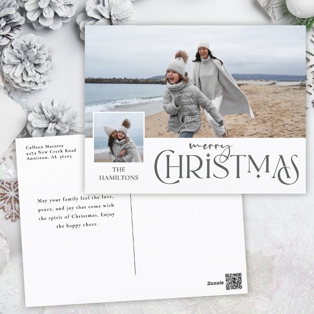 God jul Hälsning med fotoinfogning Silver Helg Vykort (Skapare uppladdad)