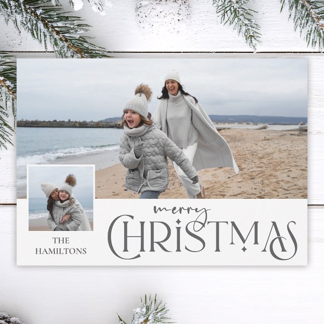 God jul Hälsning med fotoinfogning Silver Julkort (Skapare uppladdad)