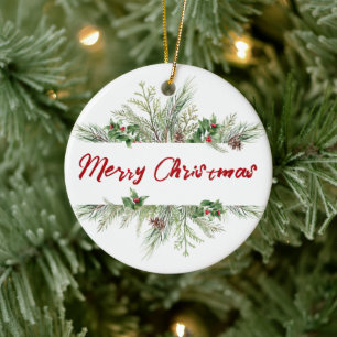 God jul-Hälsning med framskjuten vinter Julgransprydnad Keramik