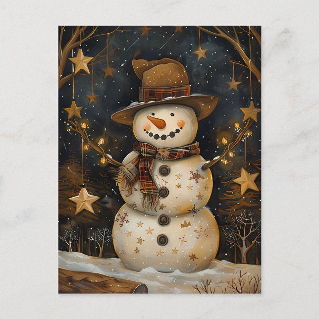 God jul Hälsning med Snögubbe Vykort (Framsida)