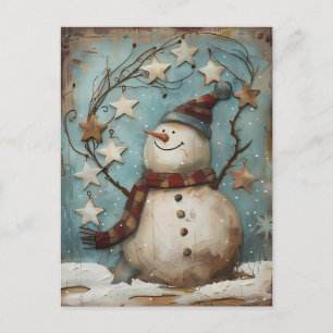 God jul Hälsning med Snögubbe Vykort