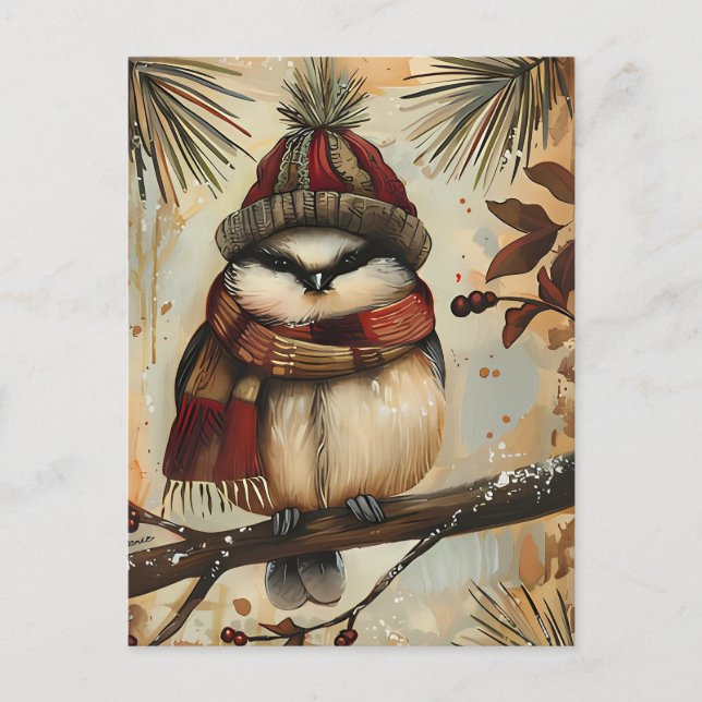 God jul Hälsning med söt fågel Vykort (Framsida)