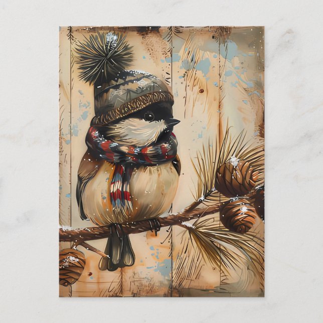 God jul Hälsning med söt fågel Vykort (Framsida)