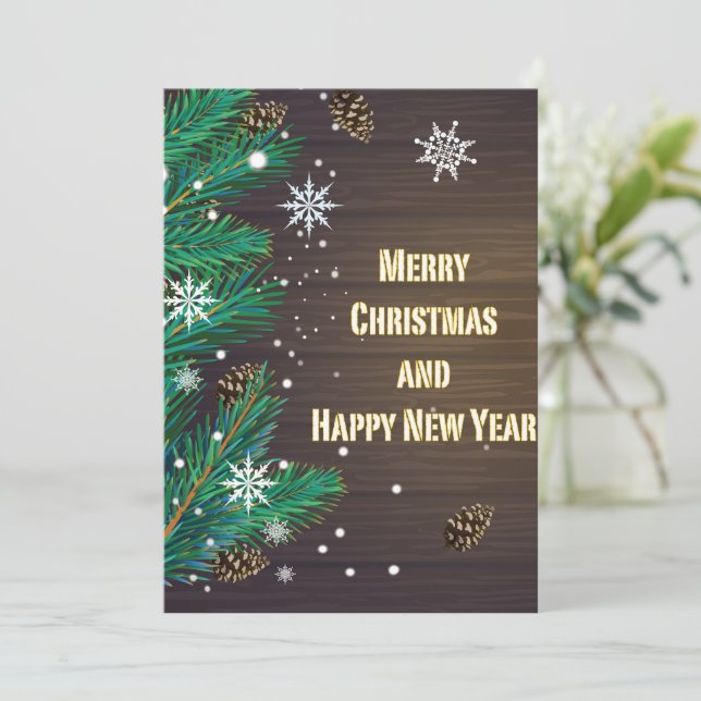 God jul hälsning på en träbakgrund  julkort (Stående Fram)