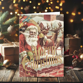 God jul Hälsning Retro Santa Julafton kort