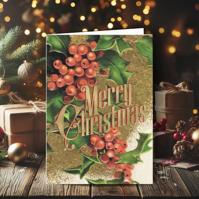 God jul Hälsning Retro Santa Julafton kort (Vintage Christmas cards gold foil Christmas card with retro Santa Claus)