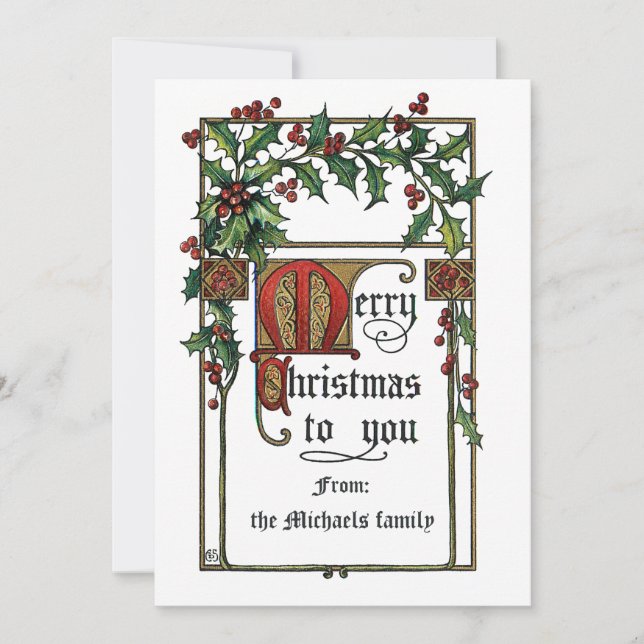 God jul Hälsning Vintage Holly Gräns Julkort (Framsida)