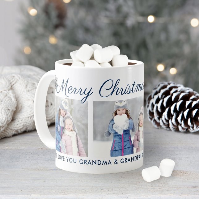 God Jul Hälsningar Navy Snöflinga Foto Kaffemugg (Skapare uppladdad)