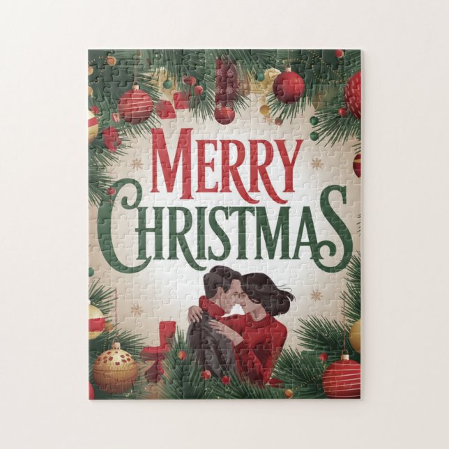 God jul hälsningskort för ett par pussel (Vertikal)