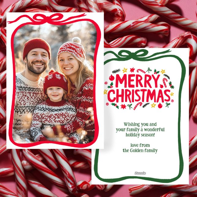 God jul Hand-Drawn Bow ANPASSNINGSBAR PHOTO Julkort (Merry Christmas Hand-Drawn Bow CUSTOM PHOTO Holiday Card
)