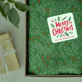 GOD JUL HandDrawn Helgdag Whimsical ANPASSNINGSBAR Fyrkantigt Klistermärke