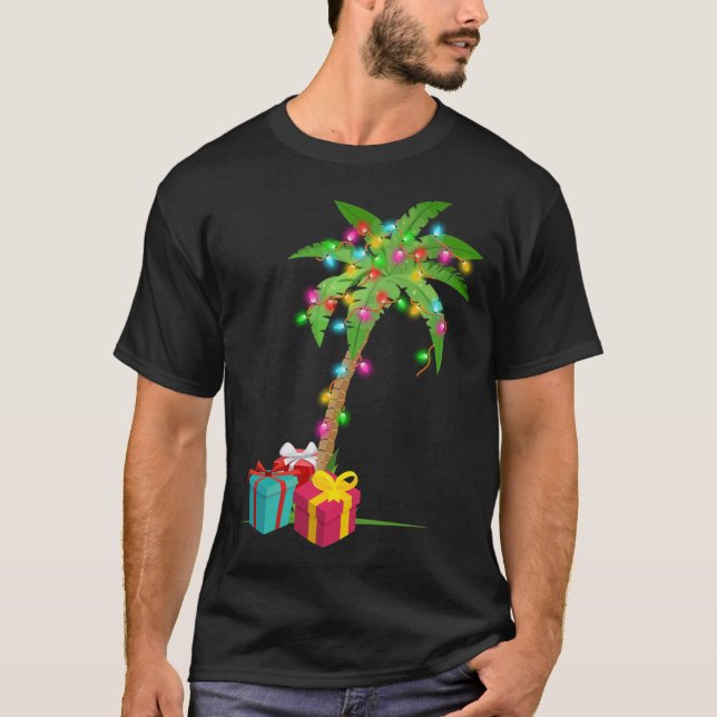 God jul Handflatan Träd Coconut Ljus Beach Hawaii  T Shirt (Framsida)