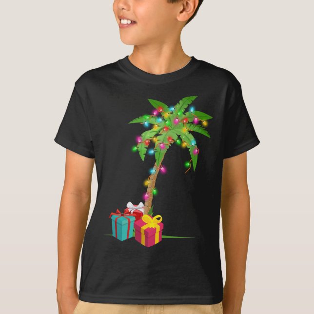 God jul Handflatan Träd Coconut Ljus Beach Hawaii  T Shirt (Framsida)