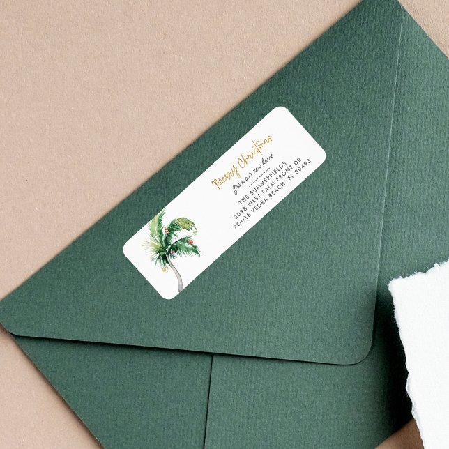 God jul Handflatan Träd Flytta Returadress Returadress Etikett (Palm Tree Christmas Return Address Label)