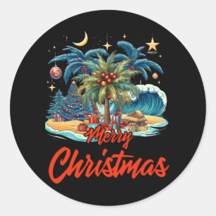 God jul Handflatan Träd Hawaii Hawaii Tropical Runt Klistermärke
