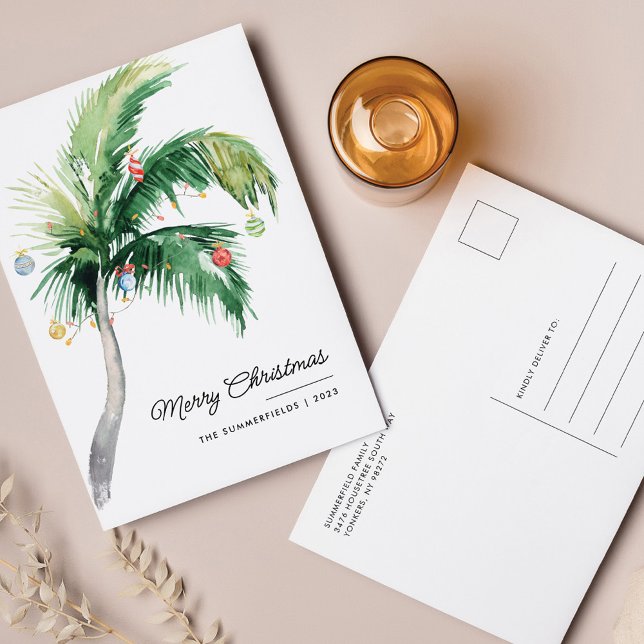 God jul Handflatan Träd Kusten Helg Vykort (Merry Christmas Palm Tree Greetings Postcard)