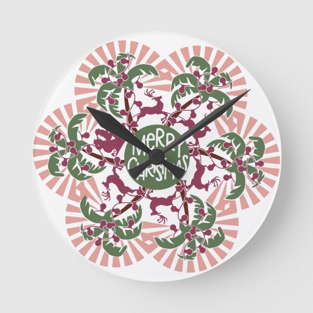 God jul Handflatan Träd Mandala Rund Klocka (Framsida)