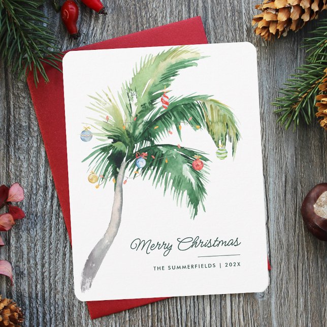 God jul Handflatan Träd Tropiska Kusten Anteckningskort (Christmas Holidays Moving Announcement Change of Address Palm Tree Script Card)