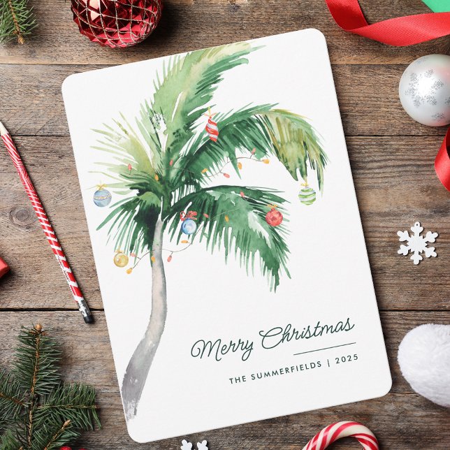 God jul Handflatan Träd Tropiska Kusten Julkort (Merry Christmas Palm Tree Tropical Coast Holiday Card)