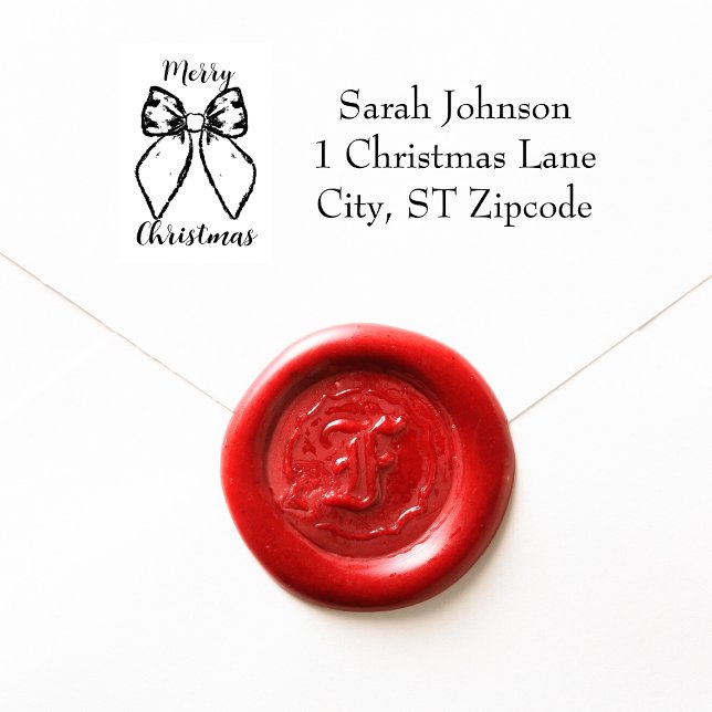 God jul handritad båge returadress stämpel (Merry Christmas Bow Return Address label)