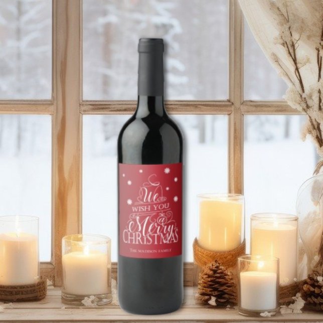 God jul, handskriftsformat. vinflaska etikett (We wish you a Merry Christmas red wine label)