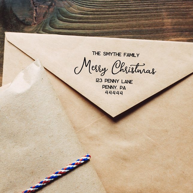 God jul handskript Rubber Frimärke Stämpel (Script Merry Christmas Family Name Rubber Stamp
)