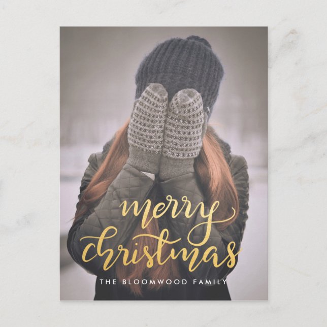 God jul handskrivet Faux Guld-skript - foto Helg Vykort (Framsida)