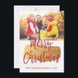 God jul Handskrivet fotokort för skript Julkort<br><div class="desc">God jul Hand har skrivit ut skriptfotokort. Bilden och texten i det här handskrivna penselskriptet kan uppdateras och anpassas med ditt foto och din familj namn. Detta kort visningar även familjen namn och ett guld-folie på baksidan av julkortet.</div>