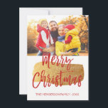God jul Handskrivet fotokort för skript Julkort<br><div class="desc">God jul Hand har skrivit ut skriptfotokort. Bilden och texten i det här handskrivna penselskriptet kan uppdateras och anpassas med ditt foto och din familj namn. Detta kort visningar även familjen namn och ett guld-folie på baksidan av julkortet.</div>