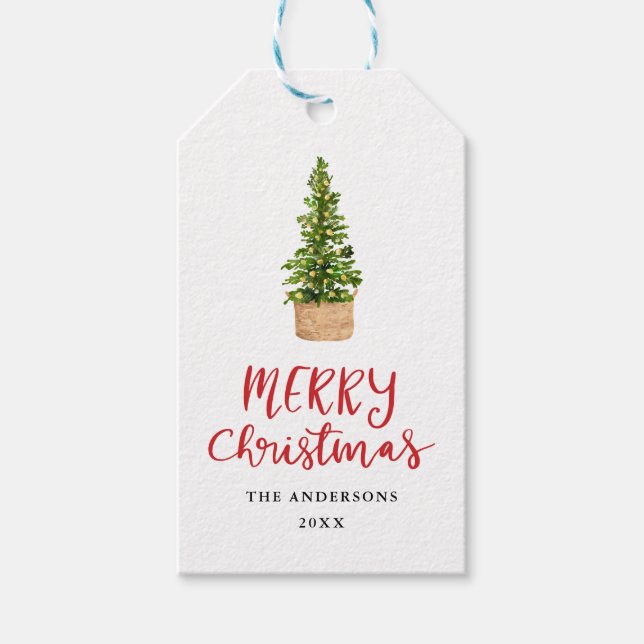 God jul handskrivet skript Festive Träd Presentetikett (Framsidan)