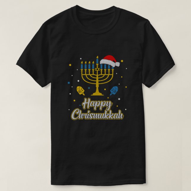God jul Hanukkah Sweater Menorah Lycklig Chri T Shirt (Design framsida)