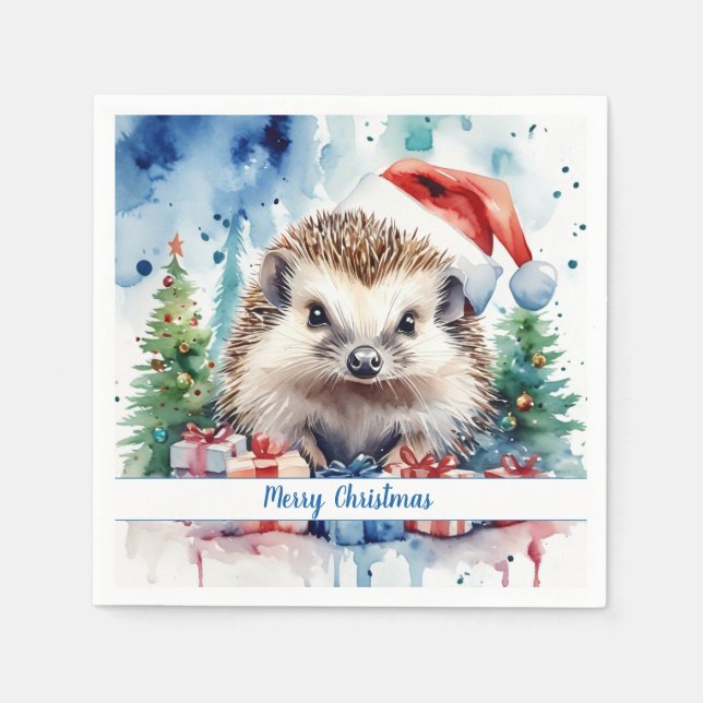 God jul Hat Festive Hedgehog - Pappersservett (Framsidan)