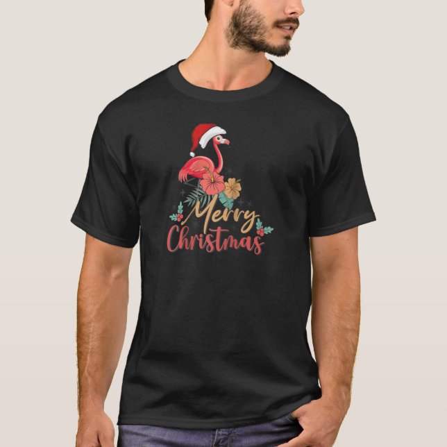 God jul Hat Santa Flamingo Light Snö Julafton T Shirt (Framsida)