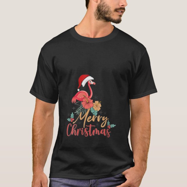 God jul Hat Santa Flamingo Light Snö Julafton T Shirt (Framsida)