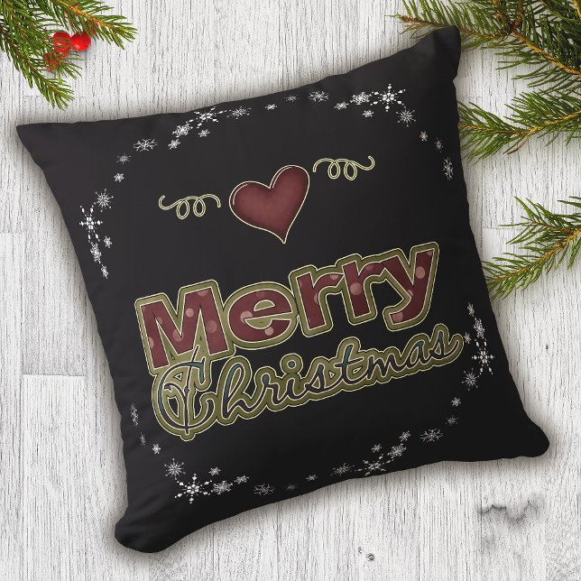 God jul Heart Snowflake Black Kudde (Skapare uppladdad)
