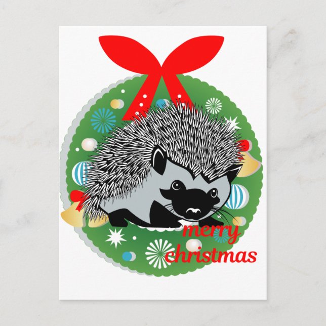 god jul hedgehog helg vykort (Framsida)