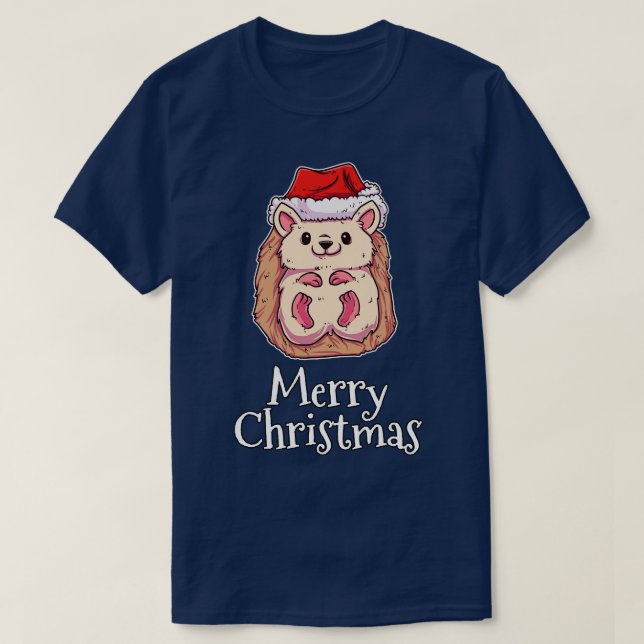 God jul Hedgehog Santas Hat Hedgehog T Shirt (Design framsida)