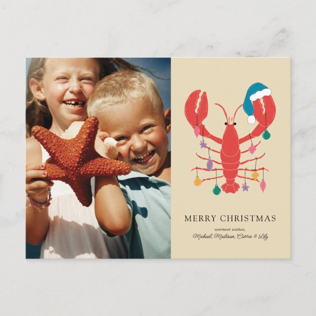 God Jul | Helgdag Beach Lobster Crab Helg Vykort (Framsida)